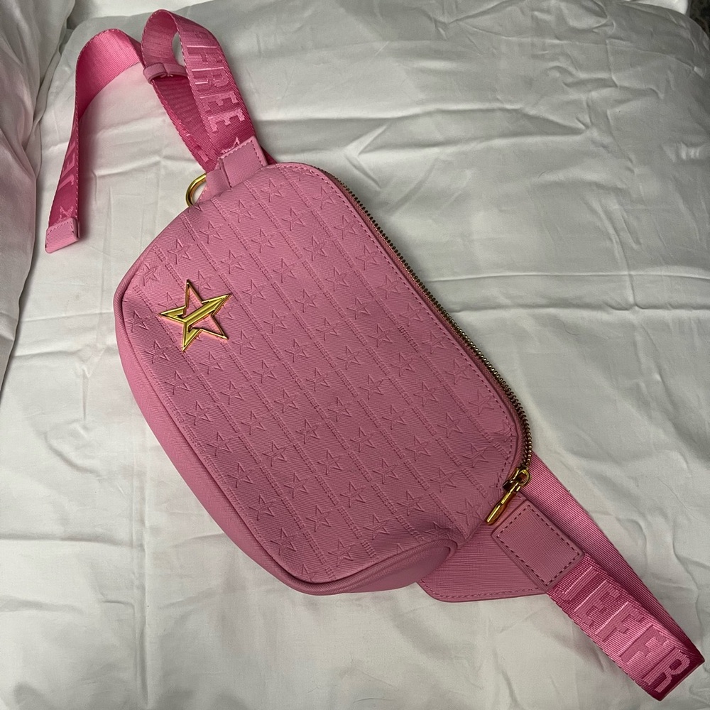 Jeffree Star Pink Embossed Crossbody Bag with Gold Accent